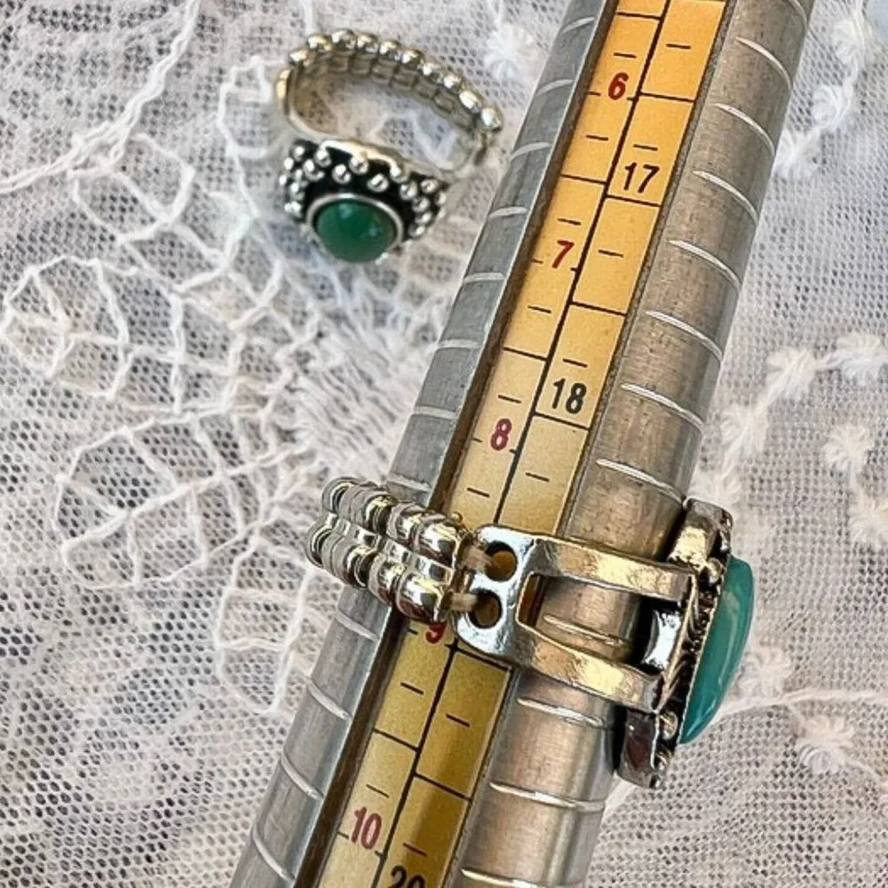 2 Fashion Stretch Rings - Faux Turquoise & Malachite